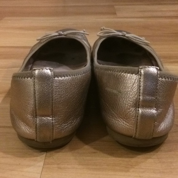 Gold Ballet Flats with Bows - Picture 2 of 5